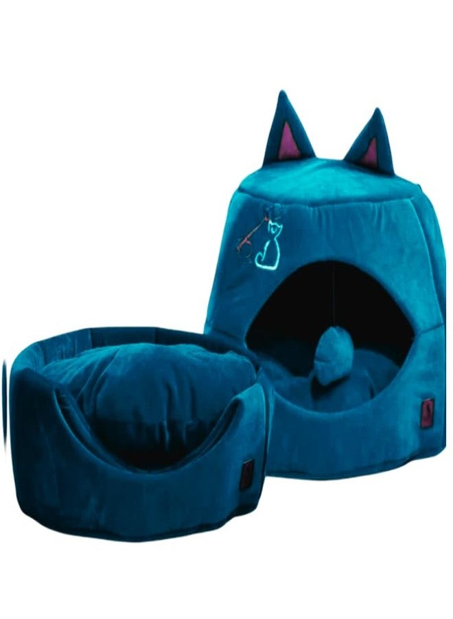 KittuPet سرير كهف القطط من KittuPet على شكل إيغلو - منزل سرير قطط ناعم مع وسادة قابلة للإزالة والغسل، سرير قابل للطي والحمل للحيوانات الأليفة. - Image 1